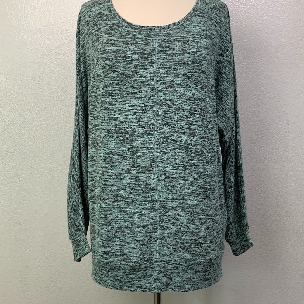 NWT Live Love Dream Teal Black Scoop Neck Long Sleeve Top Sz L